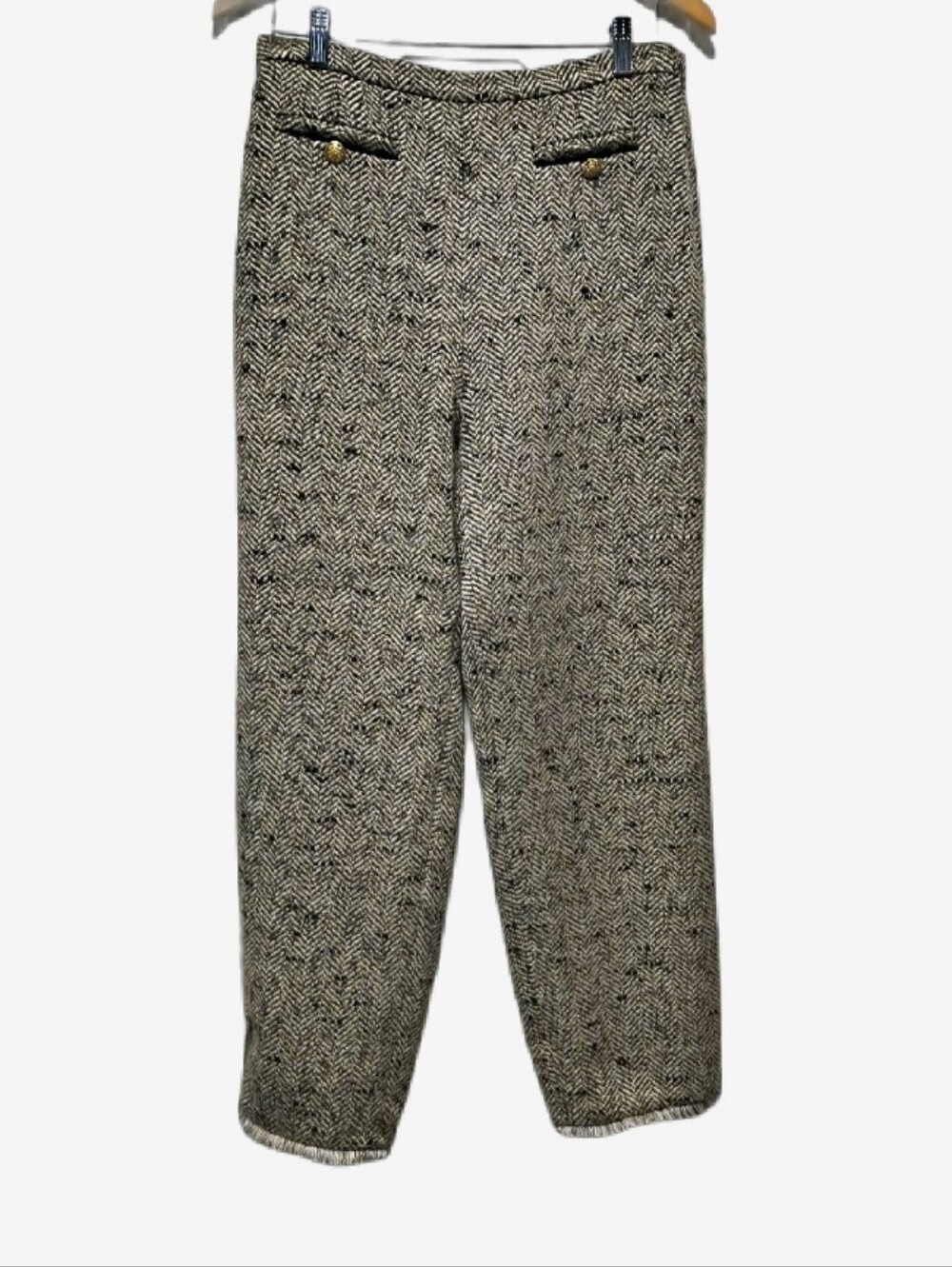 Ted Baker London Metallic Tweed Herringbone Fringe Hem Pants Size 3 (US 8)